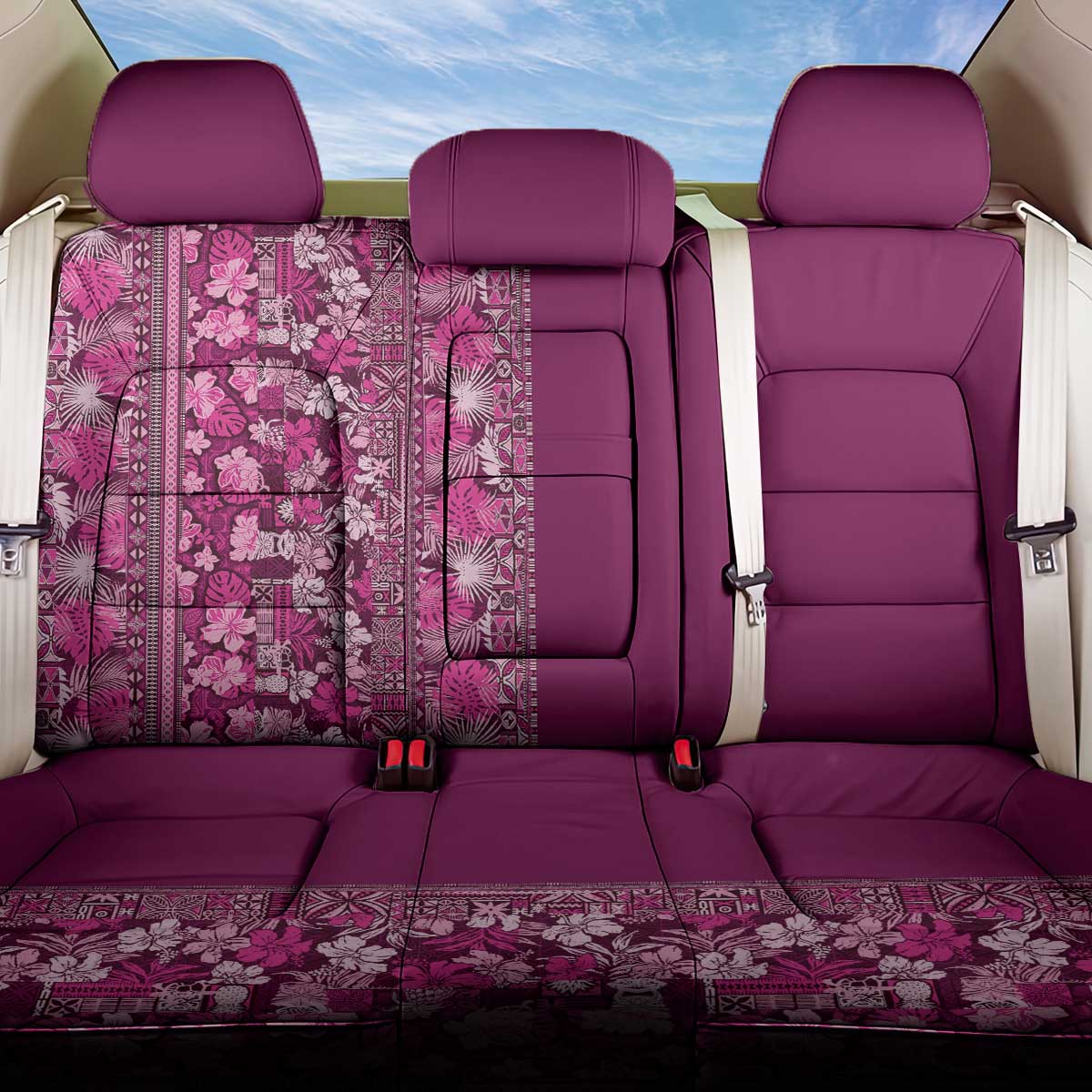 Hawaiian Tribal Elements Hibiscus Back Car Seat Cover Pink Pattern - Polynesian Pride