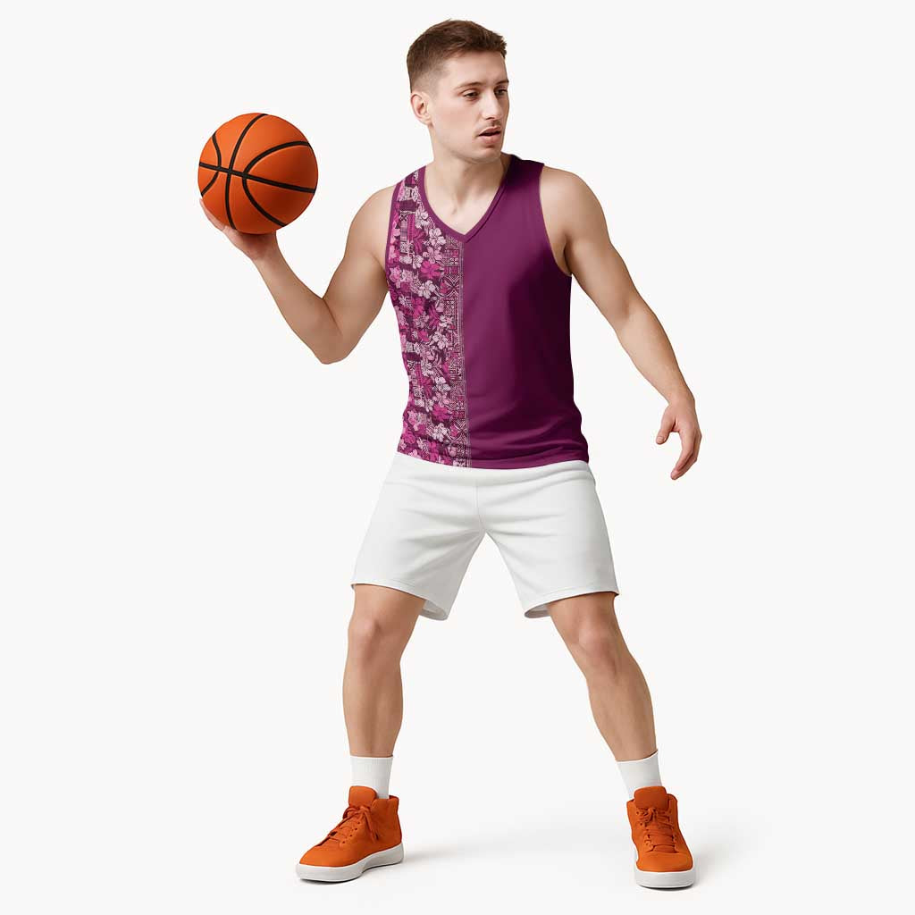 Hawaiian Tribal Elements Hibiscus Basketball Jersey Pink Pattern - Polynesian Pride