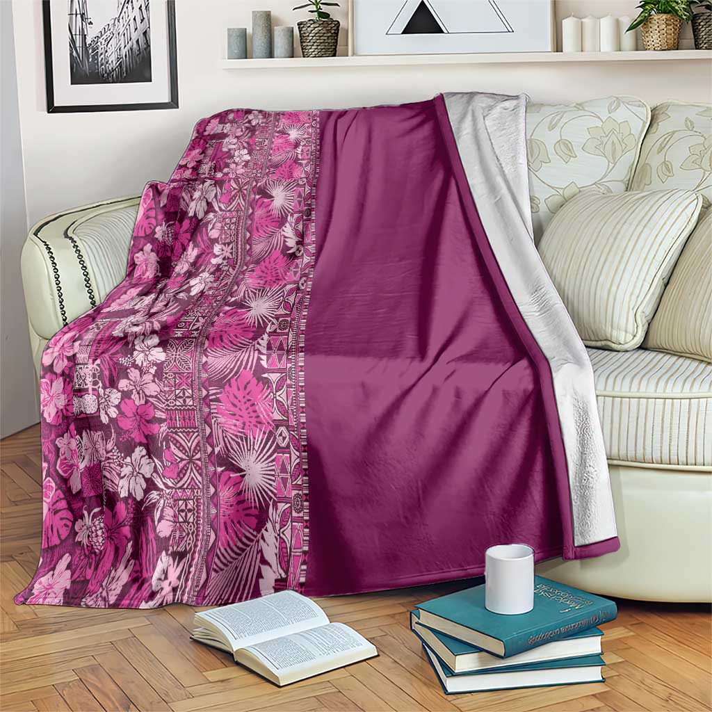 Hawaiian Tribal Elements Hibiscus Blanket Pink Pattern - Polynesian Pride