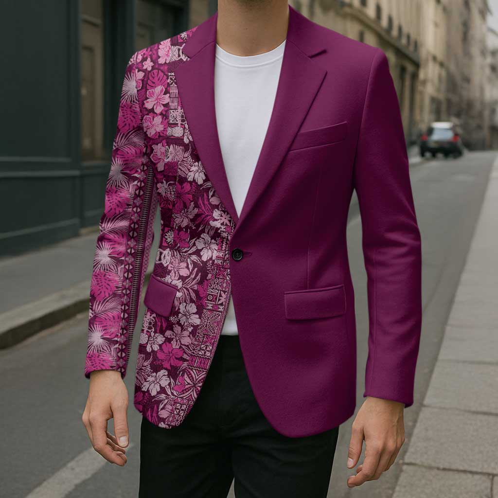 Hawaiian Tribal Elements Hibiscus Blazer Pink Pattern - Polynesian Pride