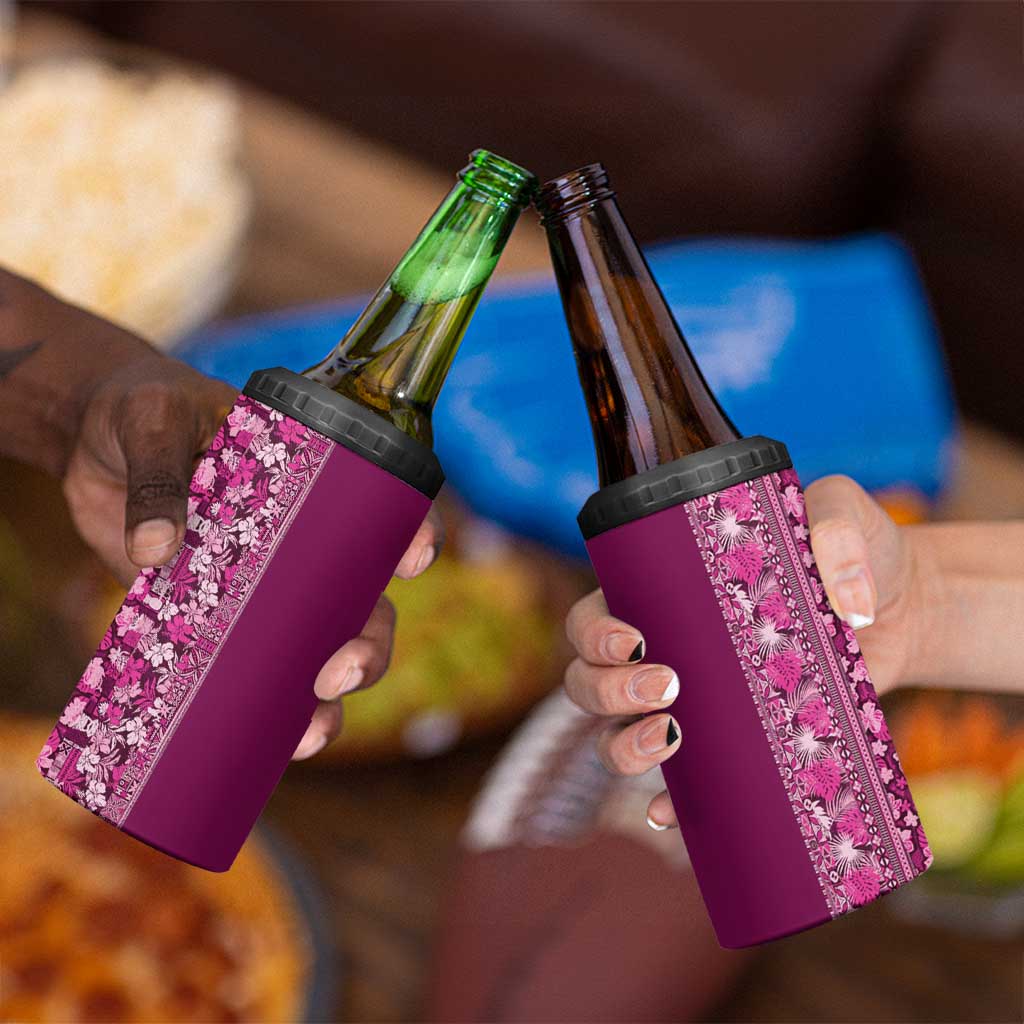Hawaiian Tribal Elements Hibiscus 4 in 1 Can Cooler Tumbler Pink Pattern - Polynesian Pride