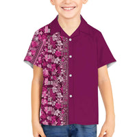 Hawaiian Tribal Elements Hibiscus Family Matching Off The Shoulder Long Sleeve Dress and Hawaiian Shirt Pink Pattern - Polynesian Pride