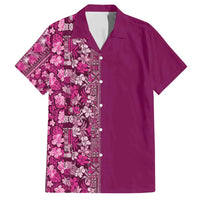 Hawaiian Tribal Elements Hibiscus Family Matching Off Shoulder Maxi Dress and Hawaiian Shirt Pink Pattern - Polynesian Pride