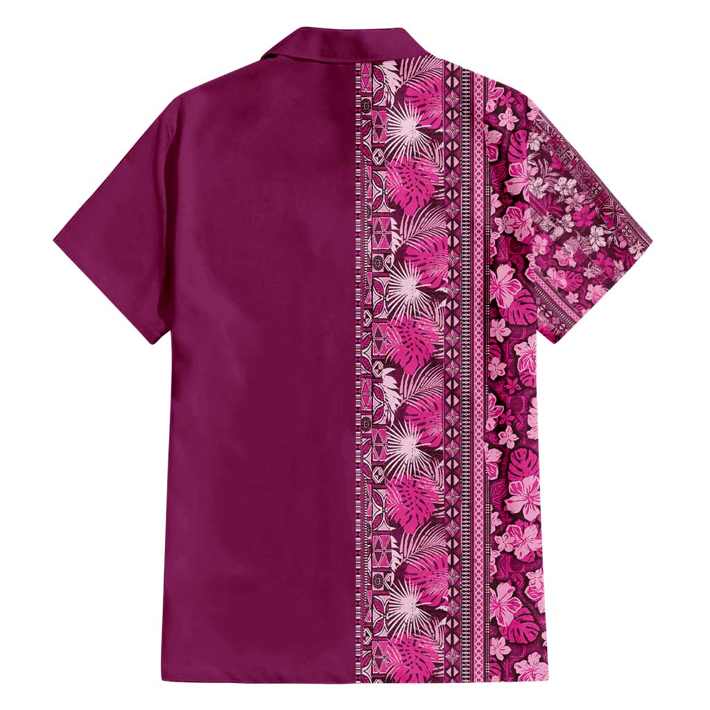Hawaiian Tribal Elements Hibiscus Family Matching Off Shoulder Short Dress and Hawaiian Shirt Pink Pattern - Polynesian Pride