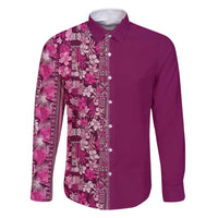 Hawaiian Tribal Elements Hibiscus Family Matching Off Shoulder Short Dress and Hawaiian Shirt Pink Pattern - Polynesian Pride