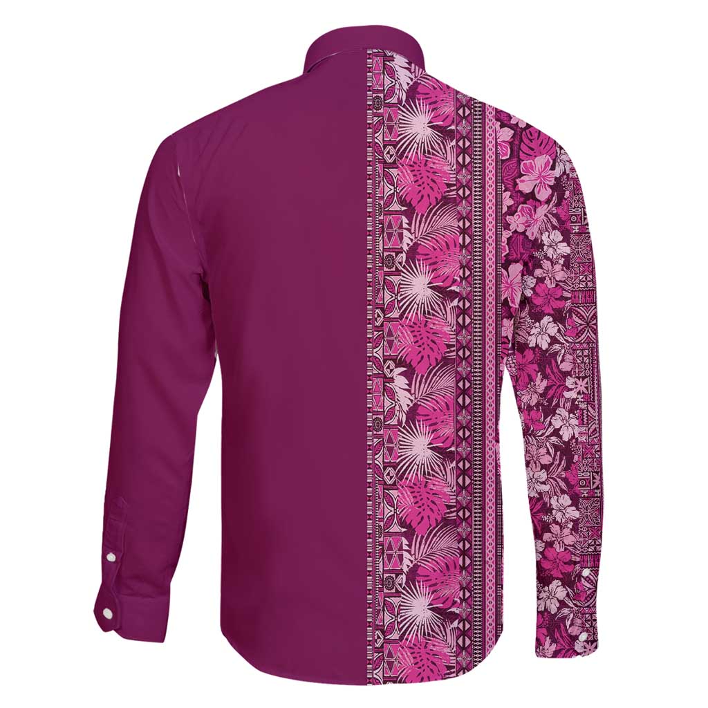 Hawaiian Tribal Elements Hibiscus Family Matching Off Shoulder Short Dress and Hawaiian Shirt Pink Pattern - Polynesian Pride