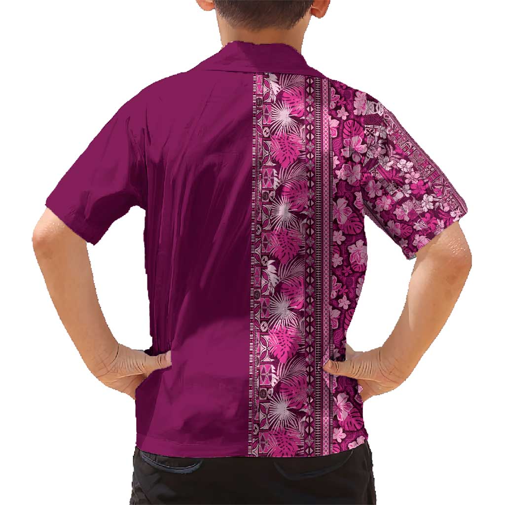 Hawaiian Tribal Elements Hibiscus Family Matching Short Sleeve Bodycon Dress and Hawaiian Shirt Pink Pattern - Polynesian Pride