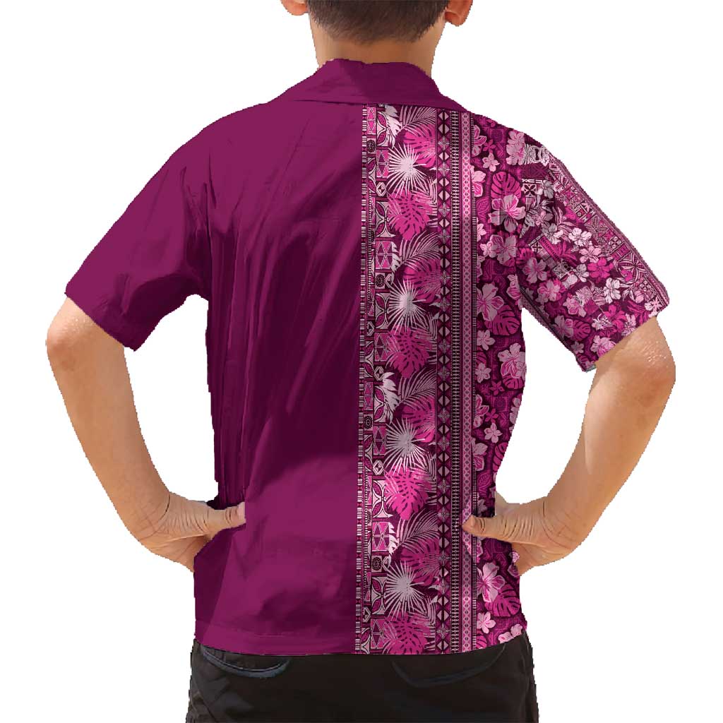 Hawaiian Tribal Elements Hibiscus Family Matching Tank Maxi Dress and Hawaiian Shirt Pink Pattern - Polynesian Pride