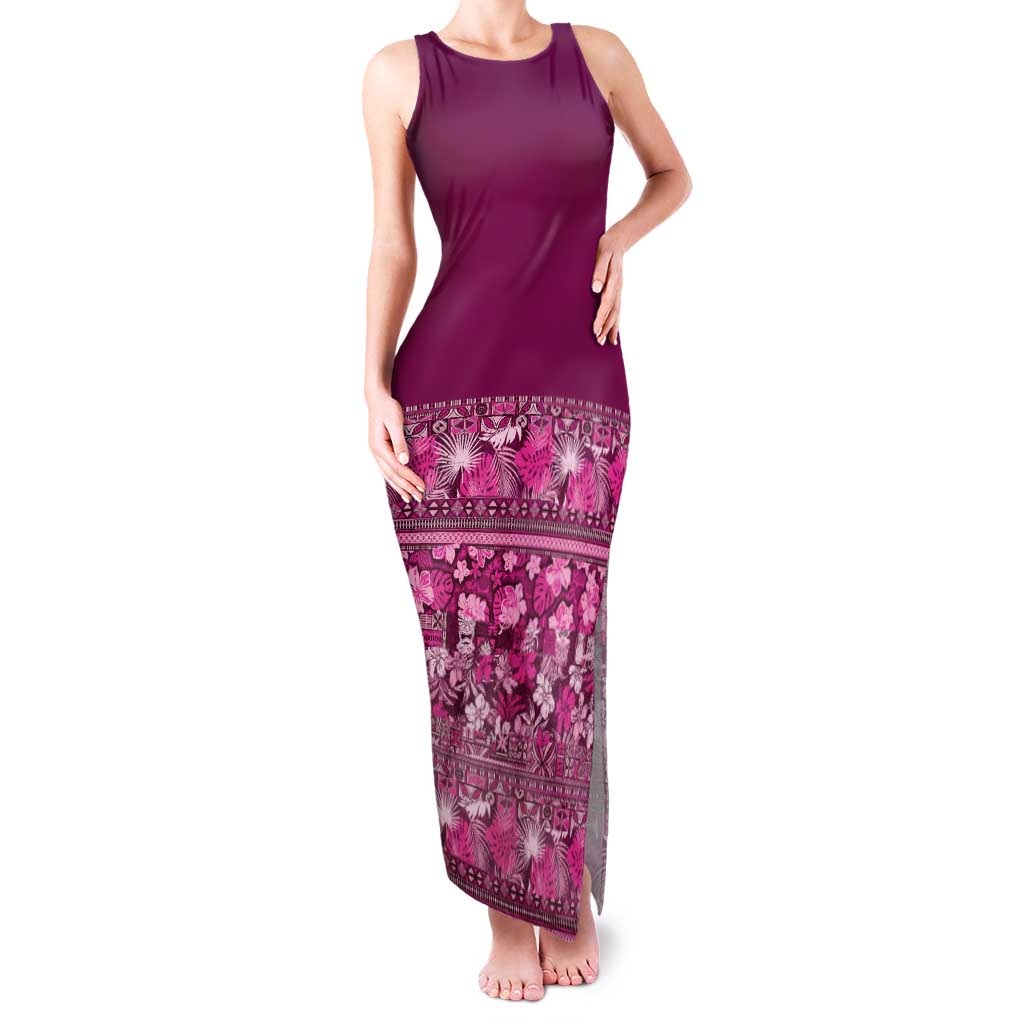 Hawaiian Tribal Elements Hibiscus Family Matching Tank Maxi Dress and Hawaiian Shirt Pink Pattern - Polynesian Pride