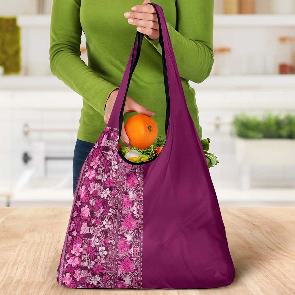Hawaiian Tribal Elements Hibiscus Grocery Bag Pink Pattern - Polynesian Pride