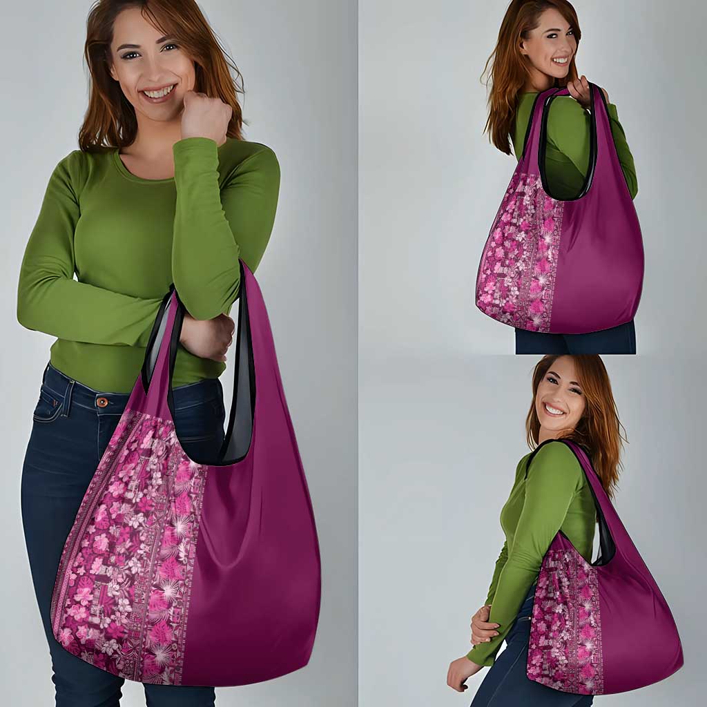 Hawaiian Tribal Elements Hibiscus Grocery Bag Pink Pattern - Polynesian Pride