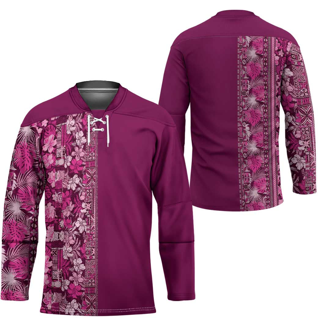 Hawaiian Tribal Elements Hibiscus Hockey Jersey Pink Pattern - Polynesian Pride