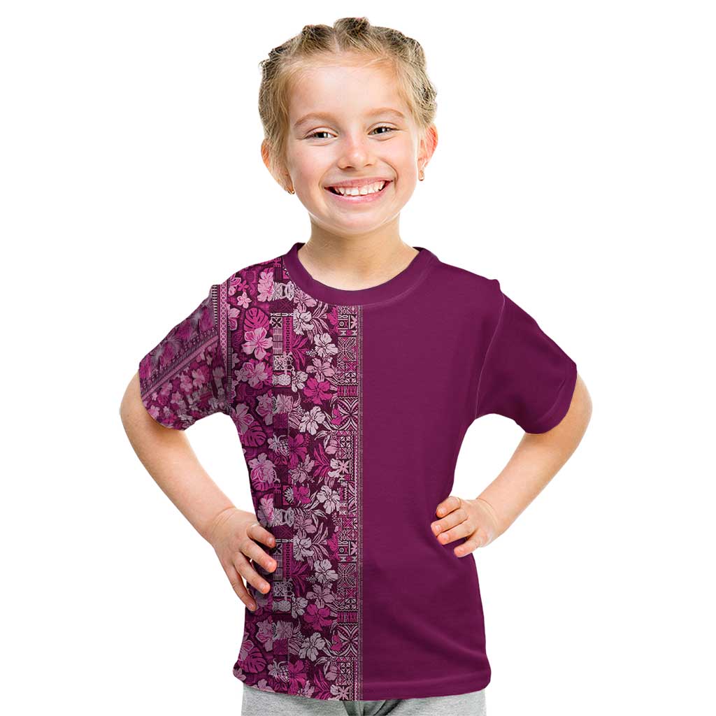 Hawaiian Tribal Elements Hibiscus Kid T Shirt Pink Pattern - Polynesian Pride