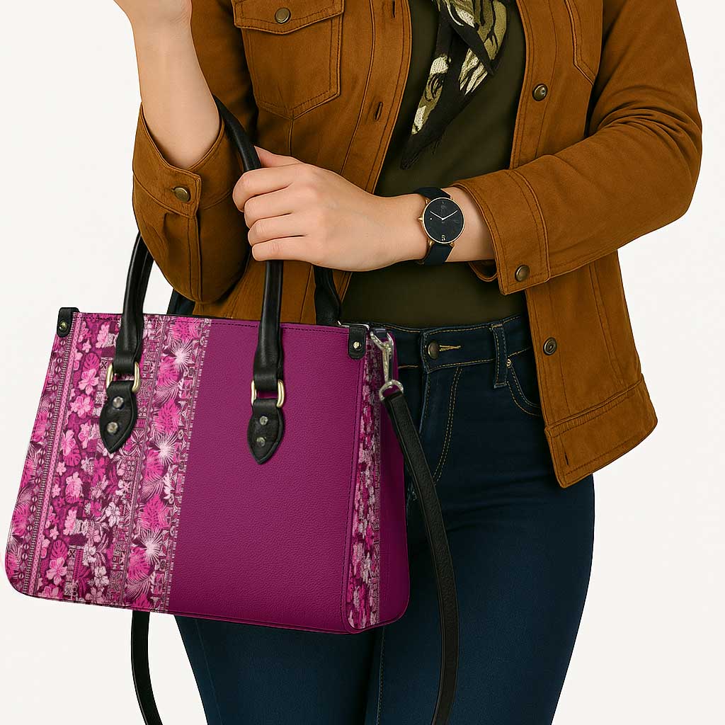 Hawaiian Tribal Elements Hibiscus Leather Bag Pink Pattern - Polynesian Pride