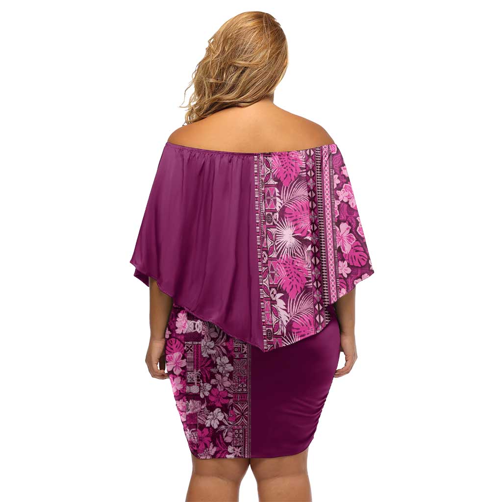 Hawaiian Tribal Elements Hibiscus Off Shoulder Short Dress Pink Pattern - Polynesian Pride