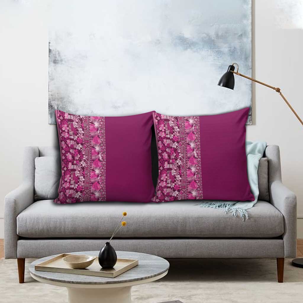 Hawaiian Tribal Elements Hibiscus Pillow Cover Pink Pattern - Polynesian Pride