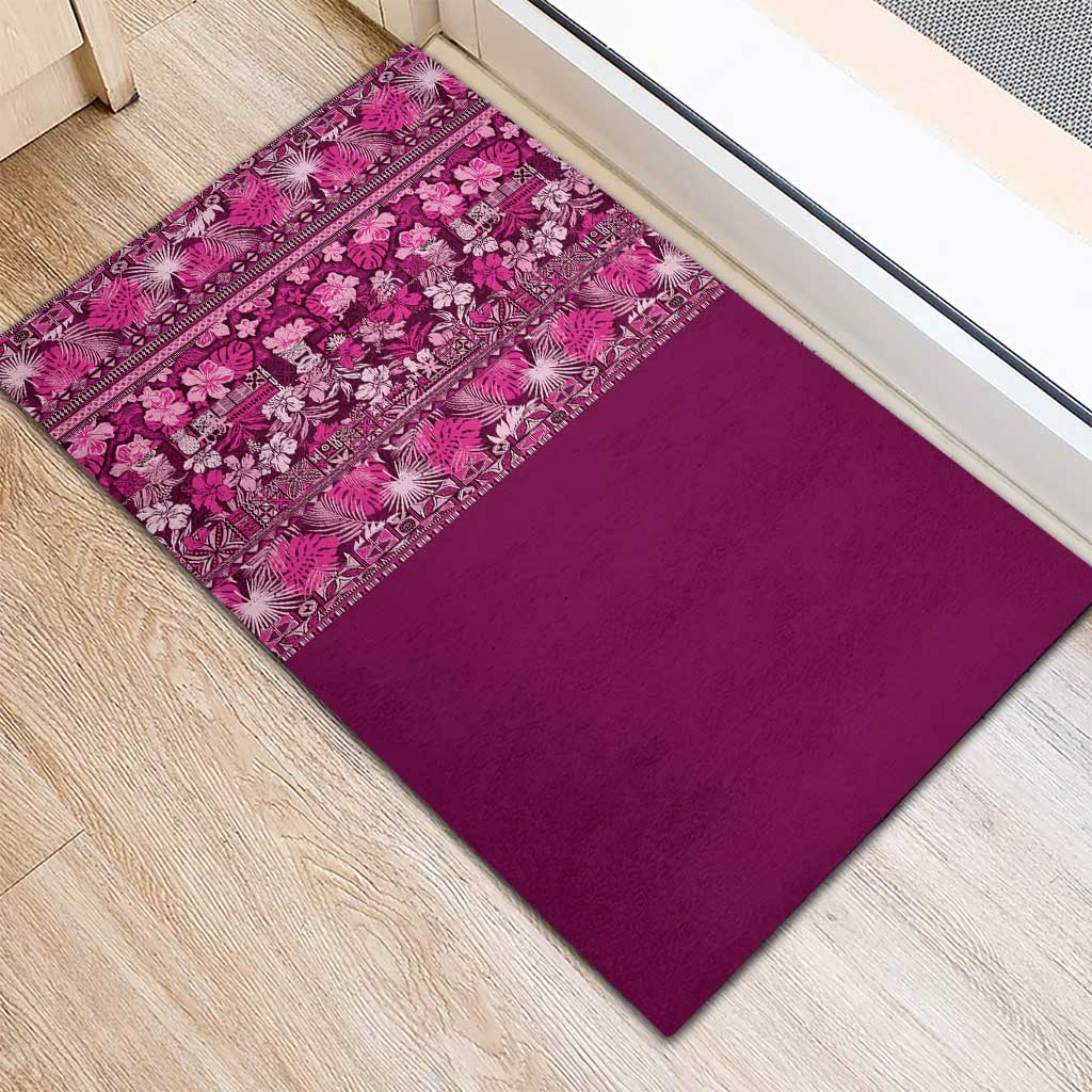 Hawaiian Tribal Elements Hibiscus Rubber Doormat Pink Pattern - Polynesian Pride