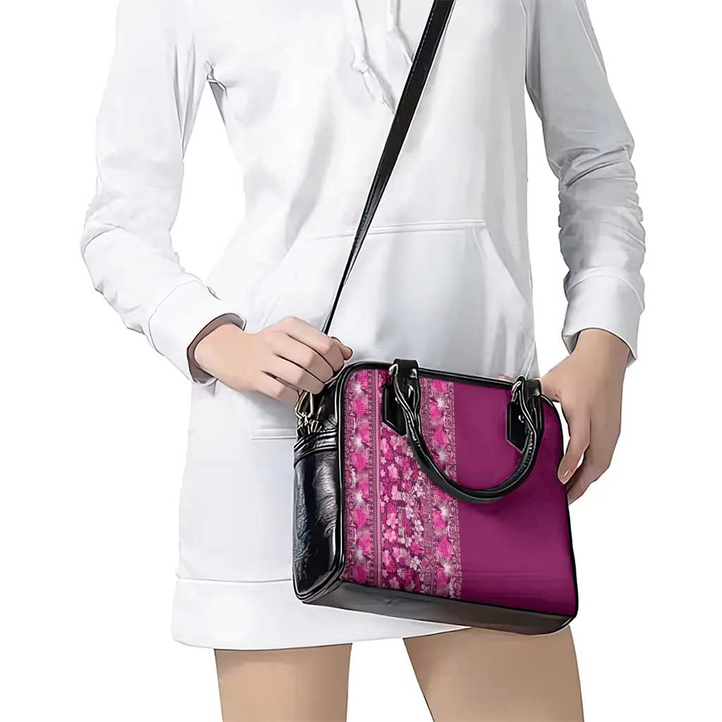 Hawaiian Tribal Elements Hibiscus Shoulder Handbag Pink Pattern - Polynesian Pride