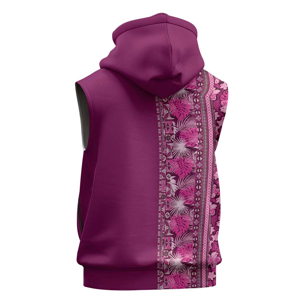 Hawaiian Tribal Elements Hibiscus Sleeveless Hoodie Pink Pattern - Polynesian Pride