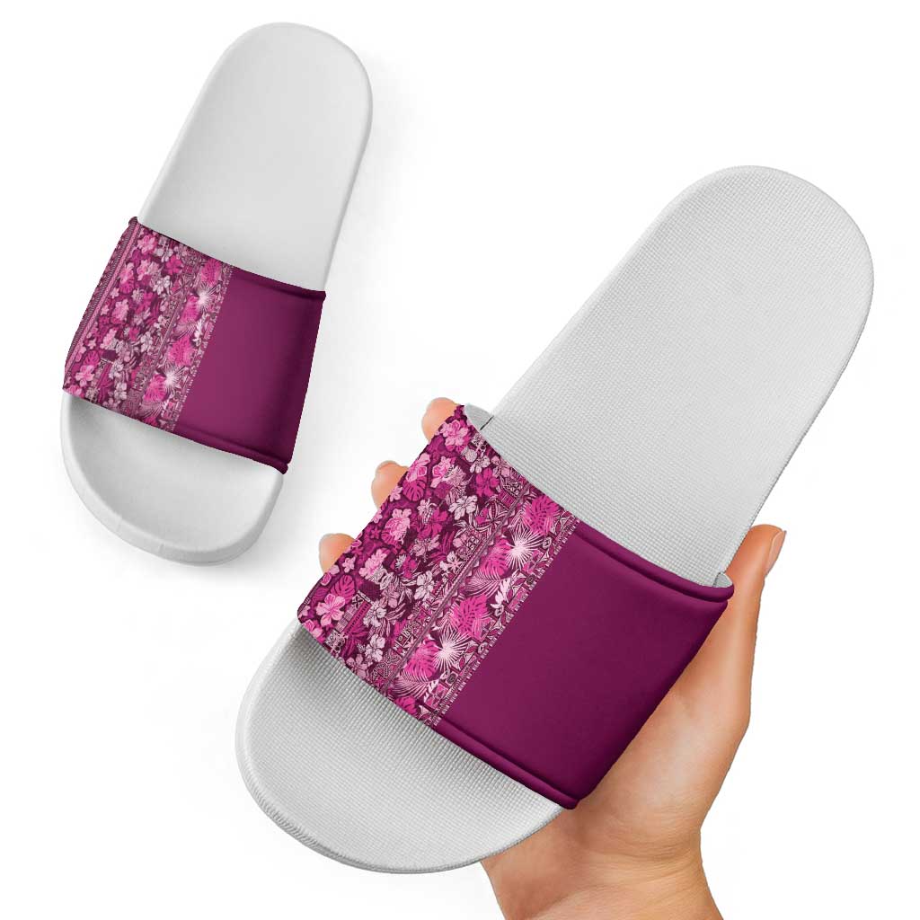 Hawaiian Tribal Elements Hibiscus Slide Sandals Pink Pattern - Polynesian Pride