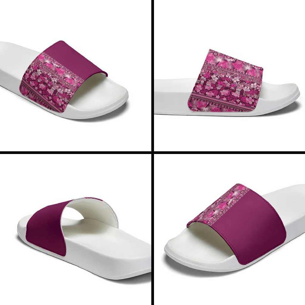 Hawaiian Tribal Elements Hibiscus Slide Sandals Pink Pattern - Polynesian Pride