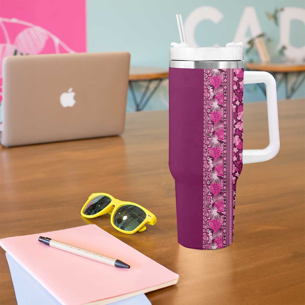 Hawaiian Tribal Elements Hibiscus Tumbler With Handle Pink Pattern - Polynesian Pride