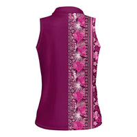 Hawaiian Tribal Elements Hibiscus Women Sleeveless Polo Shirt Pink Pattern - Polynesian Pride