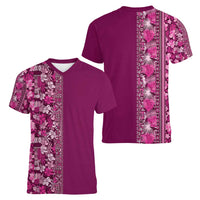 Hawaiian Tribal Elements Hibiscus Women V-Neck T-Shirt Pink Pattern - Polynesian Pride