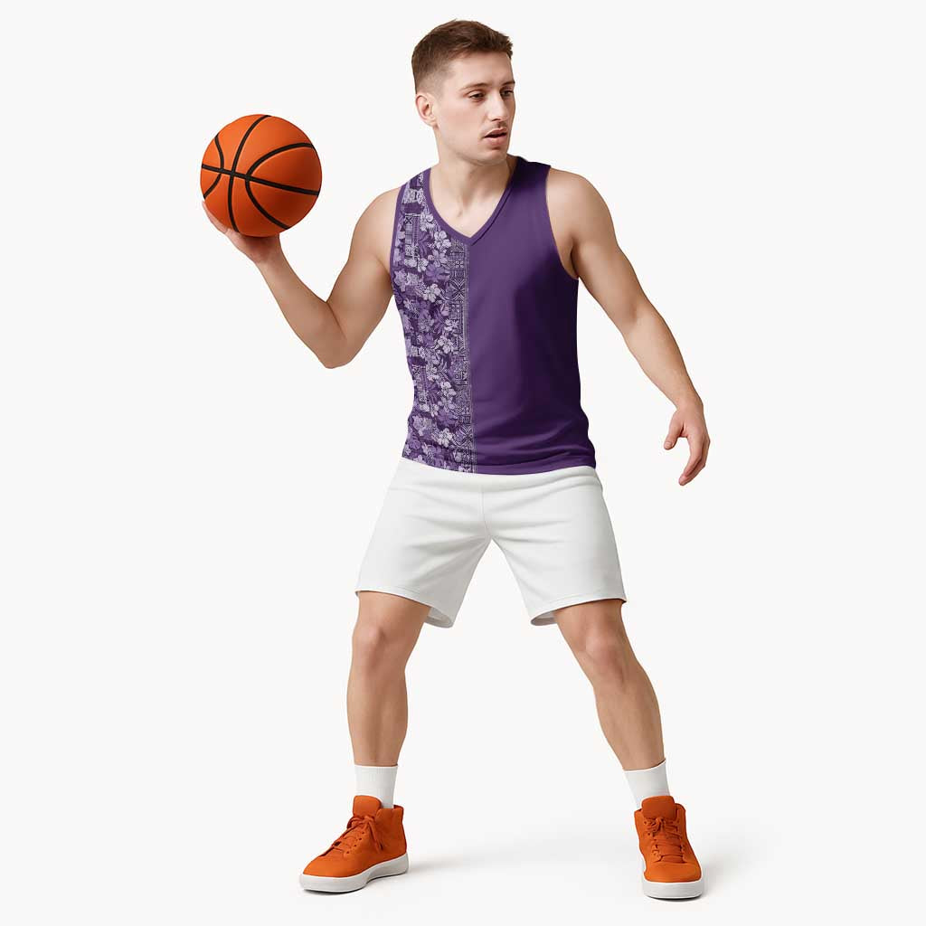 Hawaiian Tribal Elements Hibiscus Basketball Jersey Purple Pattern - Polynesian Pride