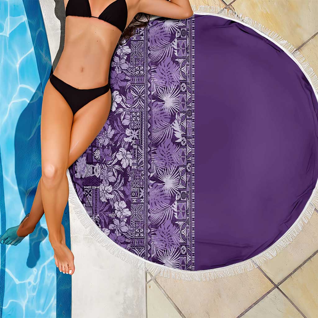 Hawaiian Tribal Elements Hibiscus Beach Blanket Purple Pattern - Polynesian Pride