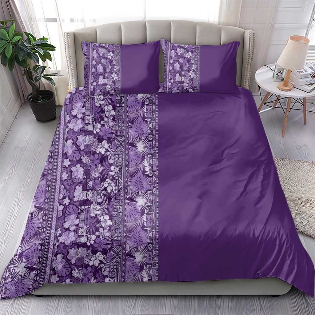Hawaiian Tribal Elements Hibiscus Bedding Set Purple Pattern - Polynesian Pride