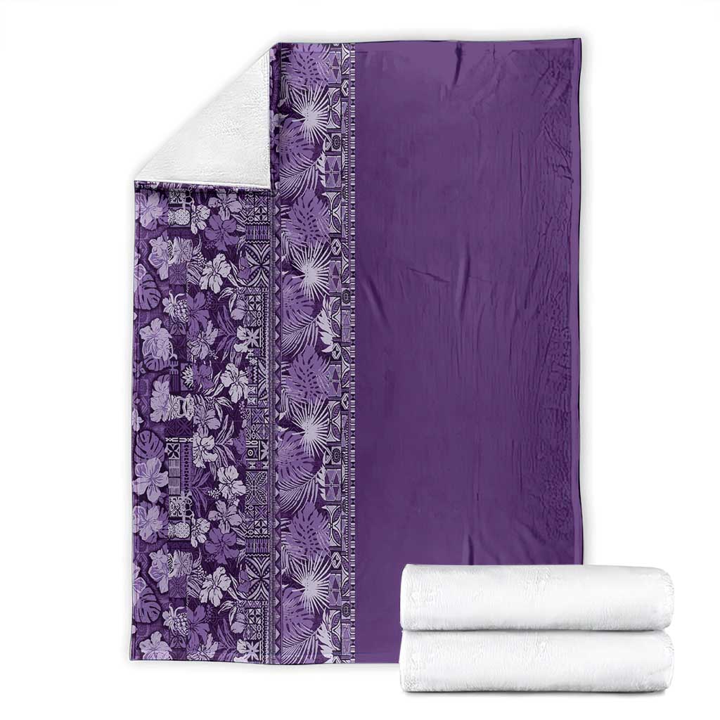 Hawaiian Tribal Elements Hibiscus Blanket Purple Pattern - Polynesian Pride
