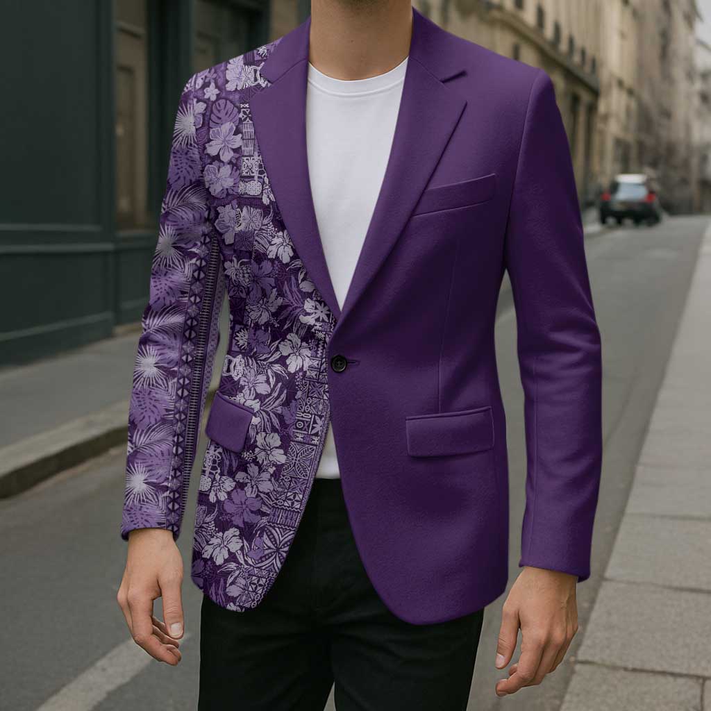 Hawaiian Tribal Elements Hibiscus Blazer Purple Pattern - Polynesian Pride