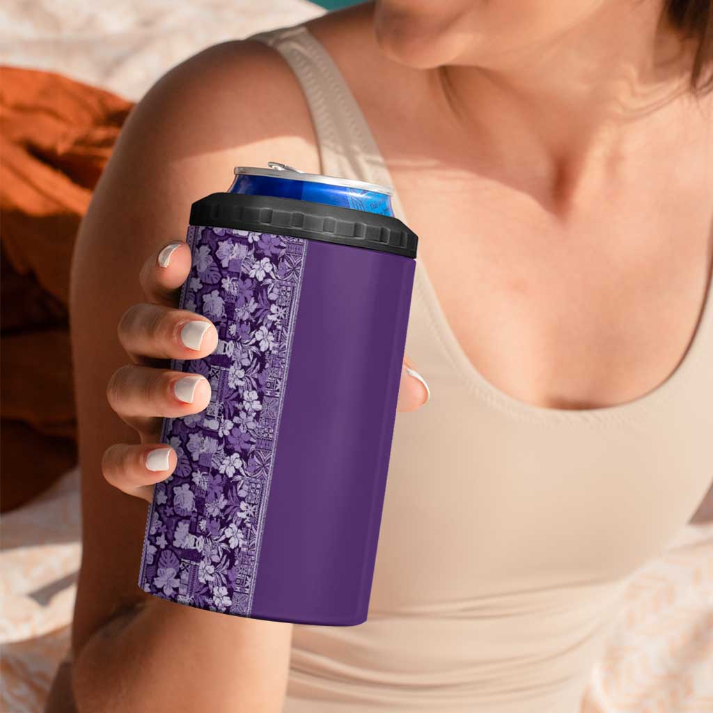 Hawaiian Tribal Elements Hibiscus 4 in 1 Can Cooler Tumbler Purple Pattern - Polynesian Pride