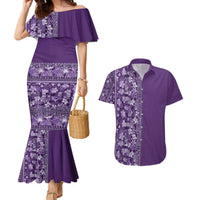 Hawaiian Tribal Elements Hibiscus Couples Matching Mermaid Dress and Hawaiian Shirt Purple Pattern LT9 Purple - Polynesian Pride