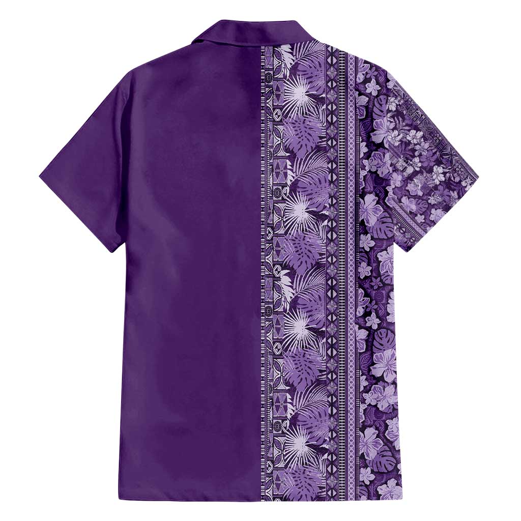 Hawaiian Tribal Elements Hibiscus Family Matching Long Sleeve Bodycon Dress and Hawaiian Shirt Purple Pattern - Polynesian Pride