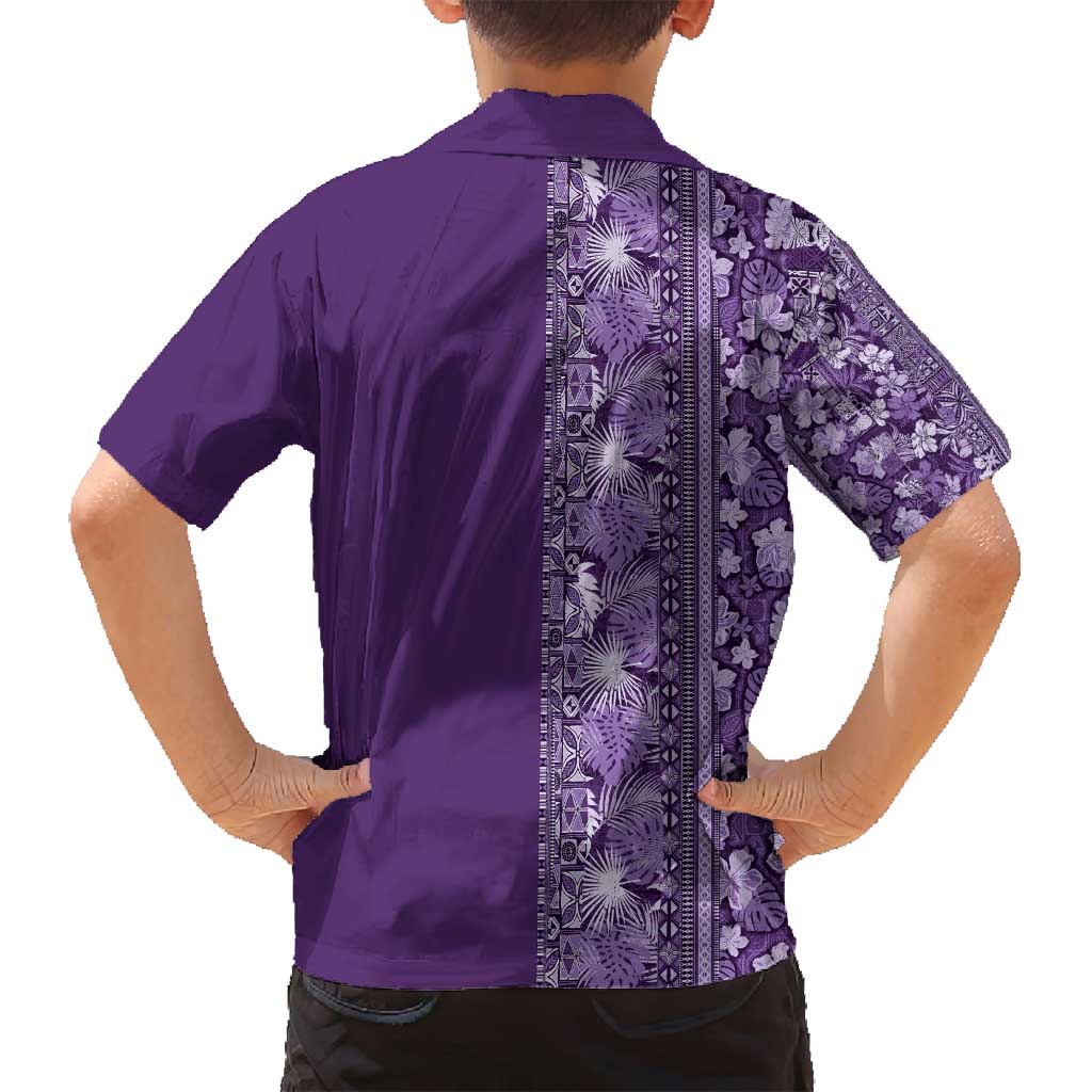 Hawaiian Tribal Elements Hibiscus Family Matching Off Shoulder Maxi Dress and Hawaiian Shirt Purple Pattern - Polynesian Pride