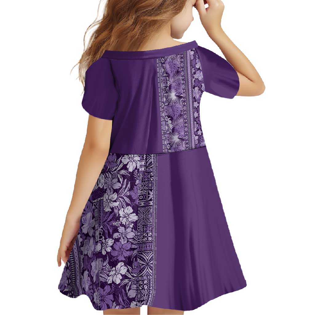 Hawaiian Tribal Elements Hibiscus Family Matching Off Shoulder Maxi Dress and Hawaiian Shirt Purple Pattern - Polynesian Pride