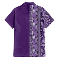 Hawaiian Tribal Elements Hibiscus Family Matching Off Shoulder Short Dress and Hawaiian Shirt Purple Pattern - Polynesian Pride