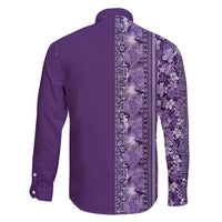 Hawaiian Tribal Elements Hibiscus Family Matching Short Sleeve Bodycon Dress and Hawaiian Shirt Purple Pattern - Polynesian Pride