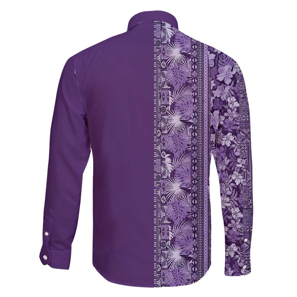 Hawaiian Tribal Elements Hibiscus Family Matching Summer Maxi Dress and Hawaiian Shirt Purple Pattern - Polynesian Pride