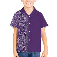 Hawaiian Tribal Elements Hibiscus Family Matching Summer Maxi Dress and Hawaiian Shirt Purple Pattern - Polynesian Pride
