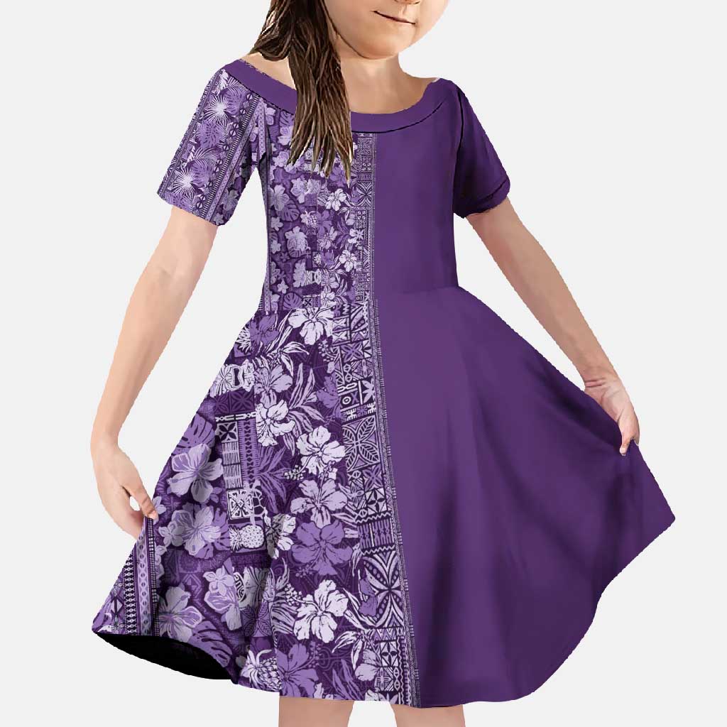 Hawaiian Tribal Elements Hibiscus Family Matching Tank Maxi Dress and Hawaiian Shirt Purple Pattern - Polynesian Pride