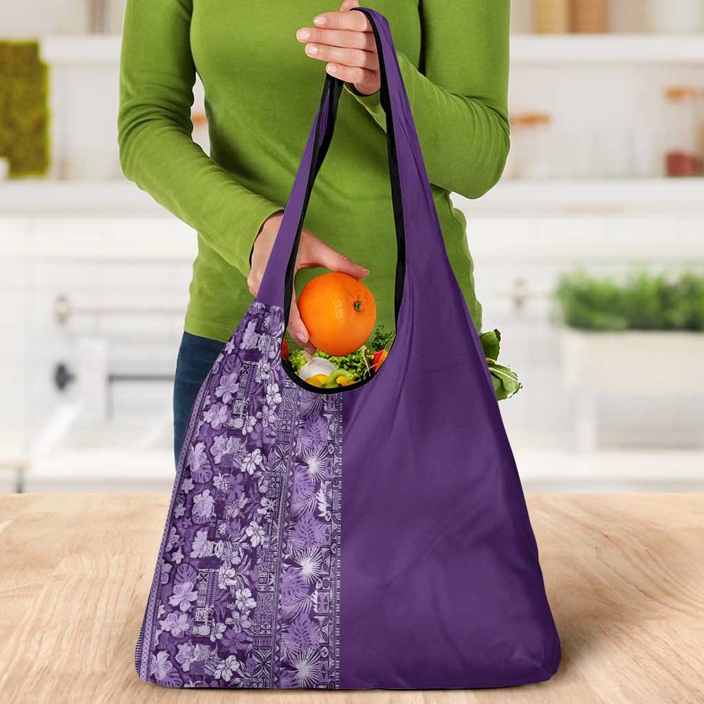 Hawaiian Tribal Elements Hibiscus Grocery Bag Purple Pattern - Polynesian Pride
