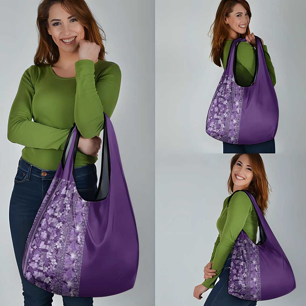 Hawaiian Tribal Elements Hibiscus Grocery Bag Purple Pattern - Polynesian Pride