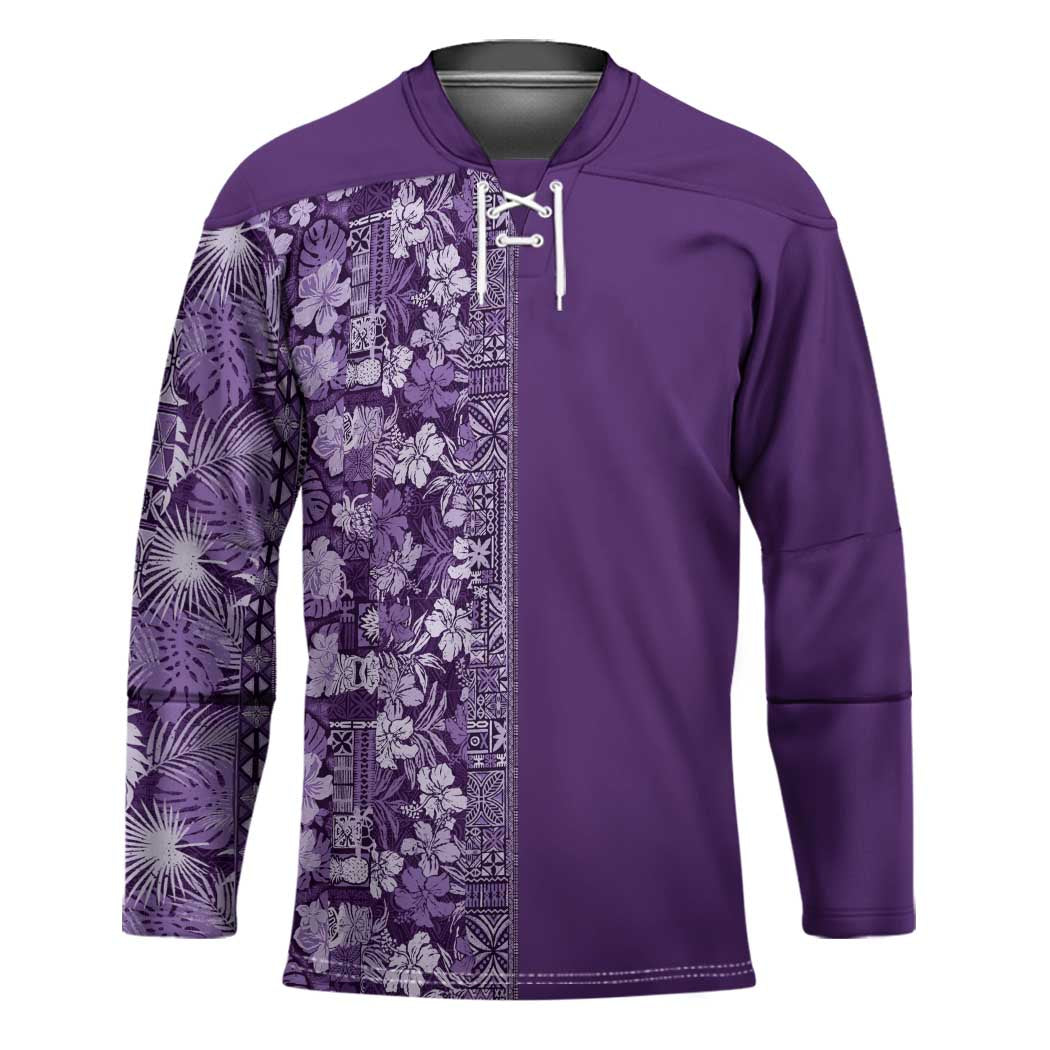 Hawaiian Tribal Elements Hibiscus Hockey Jersey Purple Pattern - Polynesian Pride