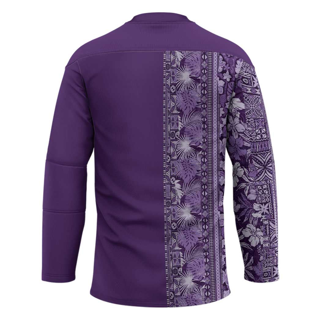 Hawaiian Tribal Elements Hibiscus Hockey Jersey Purple Pattern - Polynesian Pride