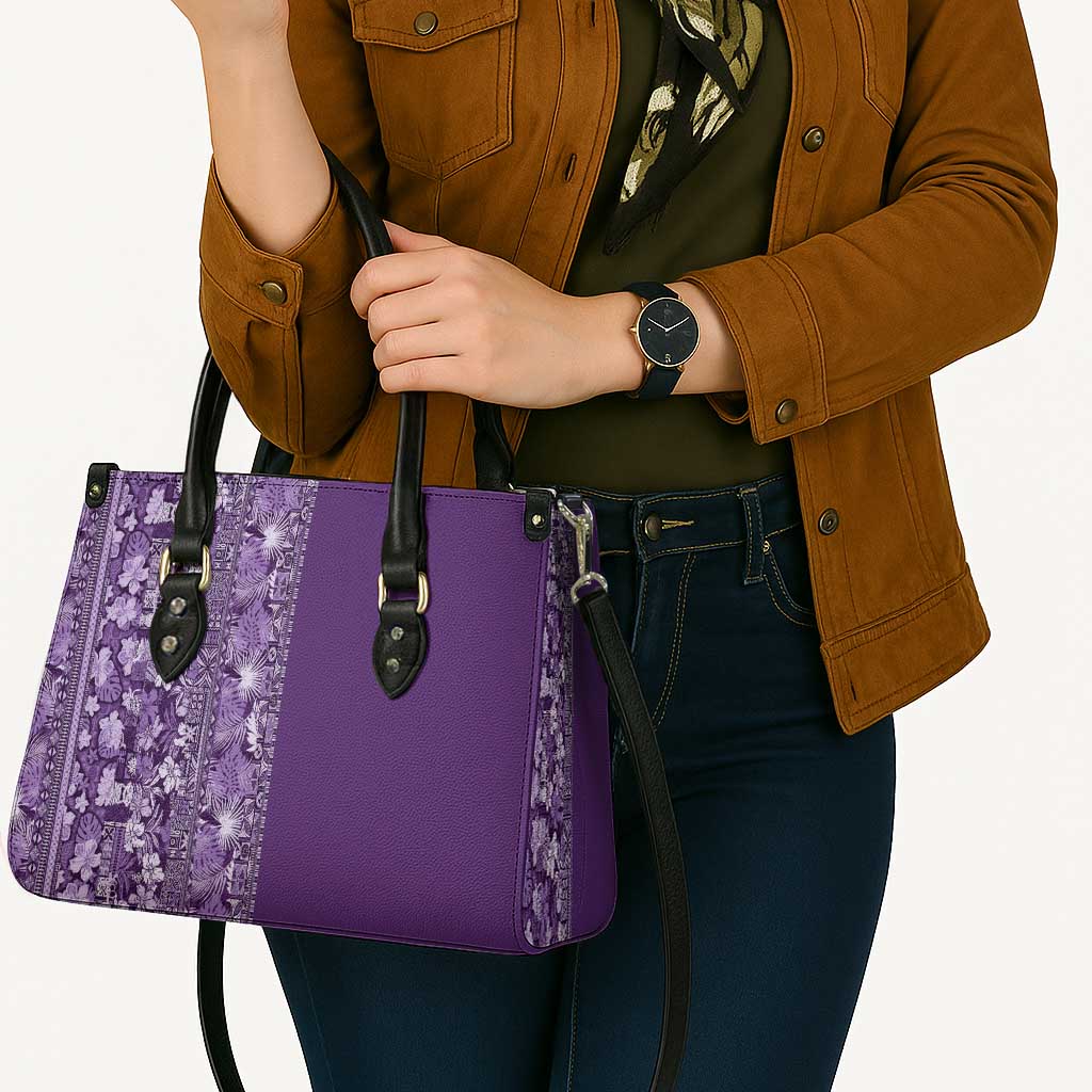 Hawaiian Tribal Elements Hibiscus Leather Bag Purple Pattern - Polynesian Pride