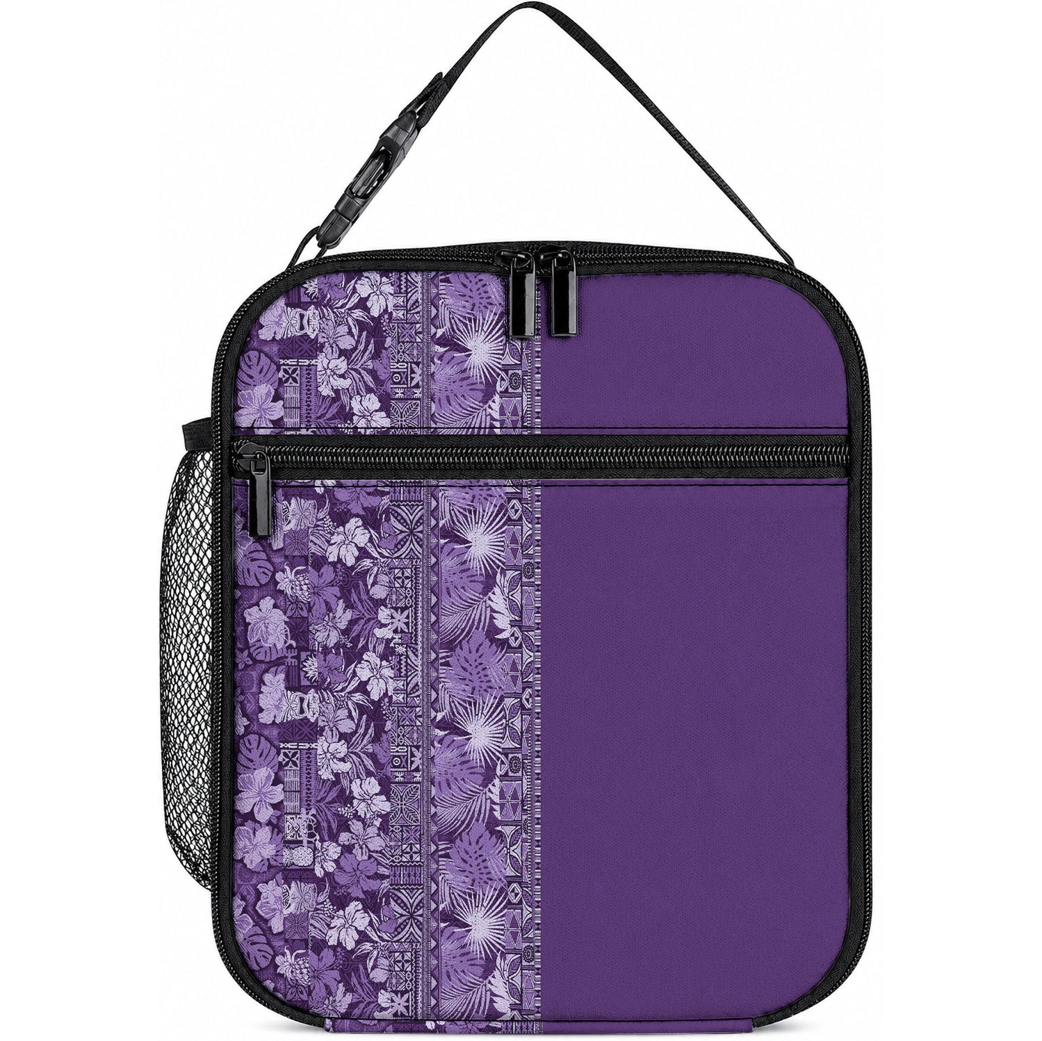 Hawaiian Tribal Elements Hibiscus Lunch Bag Purple Pattern LT9 10.2 × 8.3 × 4.3 inch Purple - Polynesian Pride
