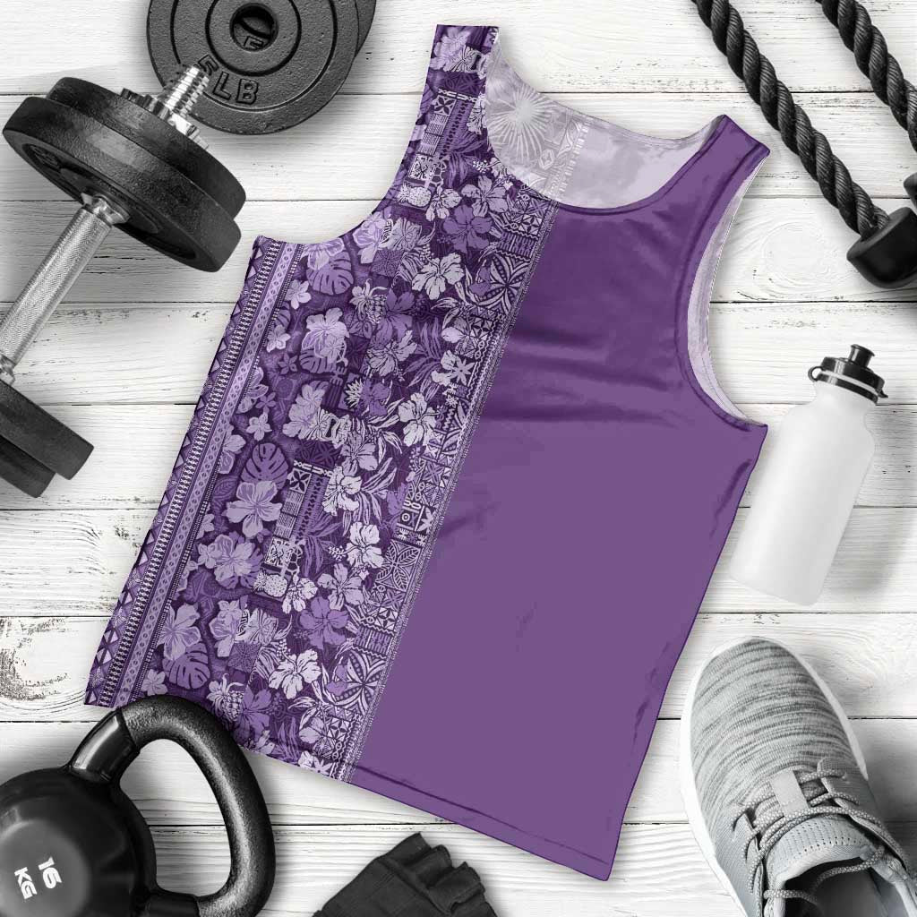 Hawaiian Tribal Elements Hibiscus Men Tank Top Purple Pattern - Polynesian Pride